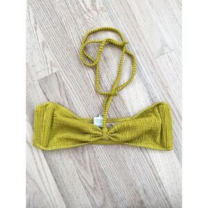 Madewell Textured Ruched Tie Neck Bikini Top Mustard Yellow Size M